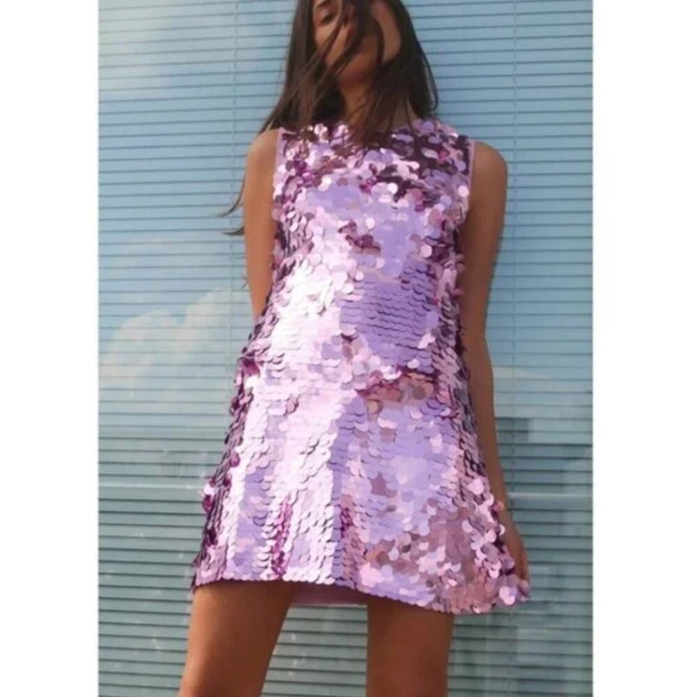 Zara Pink Barbie Spangle Cocktail Party Mini Dress NEW M - Picture 16 of 16